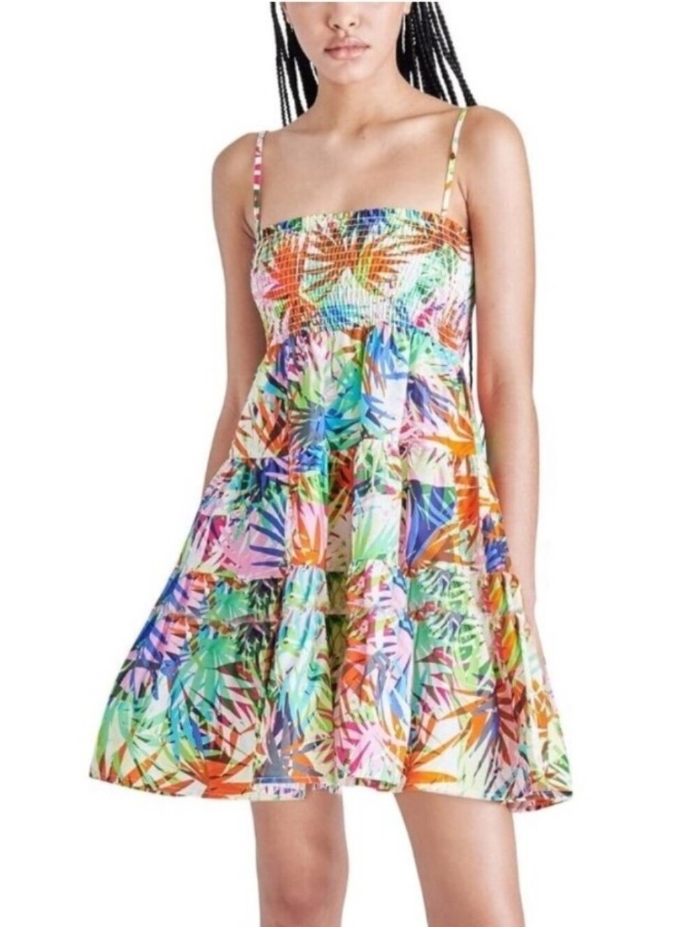 Steve Madden Tropical Print Tiered Mini Dress Small NWOT (8669)